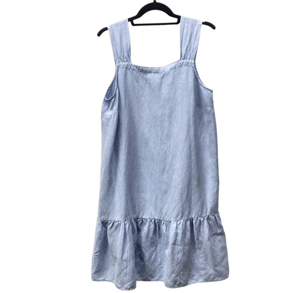 Loft Linen Blend Blue Sundress, Size Large, Sleeveless Ruffled Hem Wide‎ Straps - Picture 1 of 9